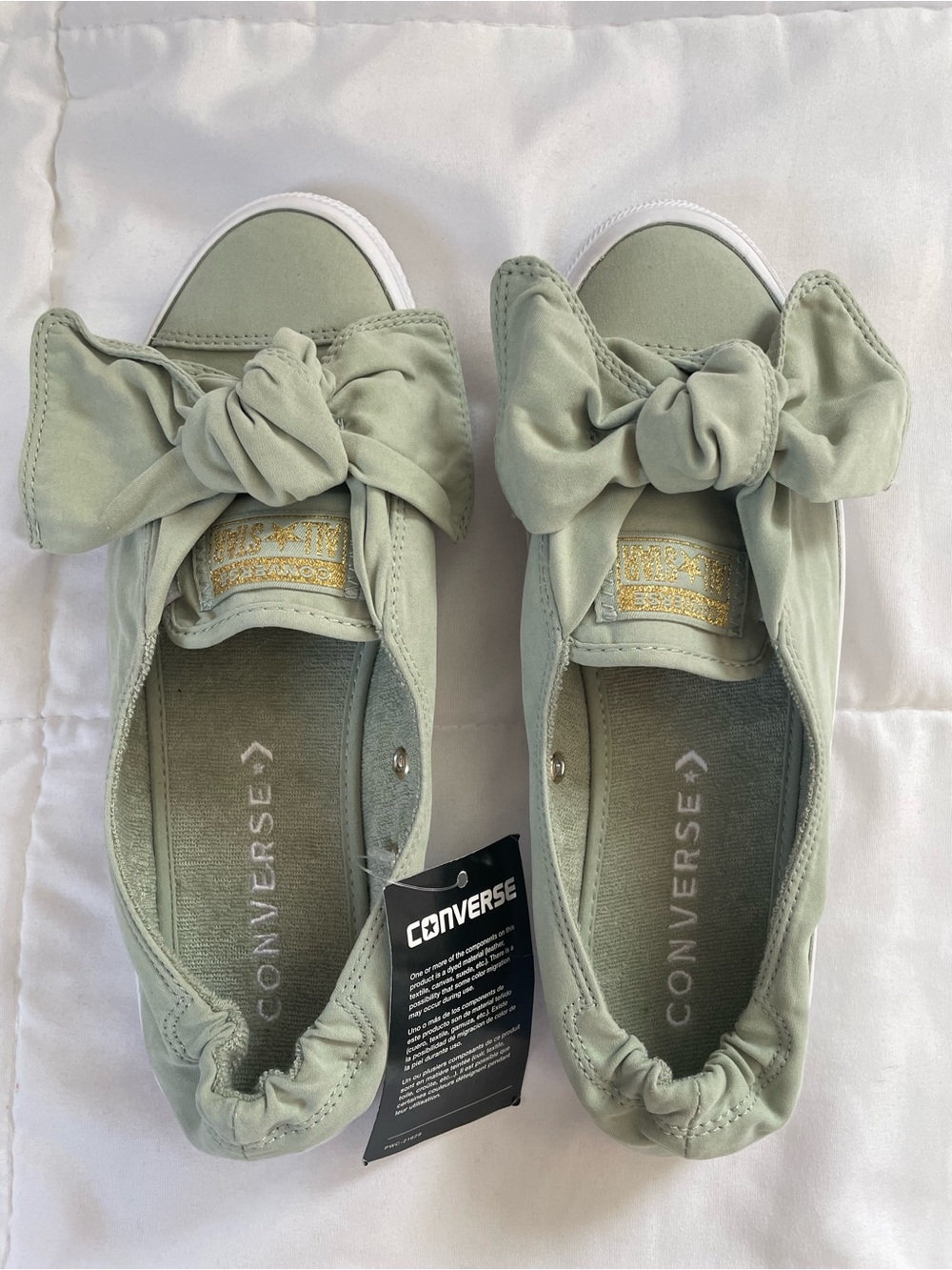 Converse Sage Green Bow Slip-On Sneakers